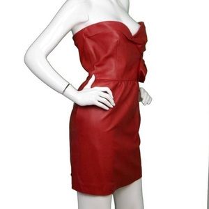 VALENTINO red leather strapless vintage dress